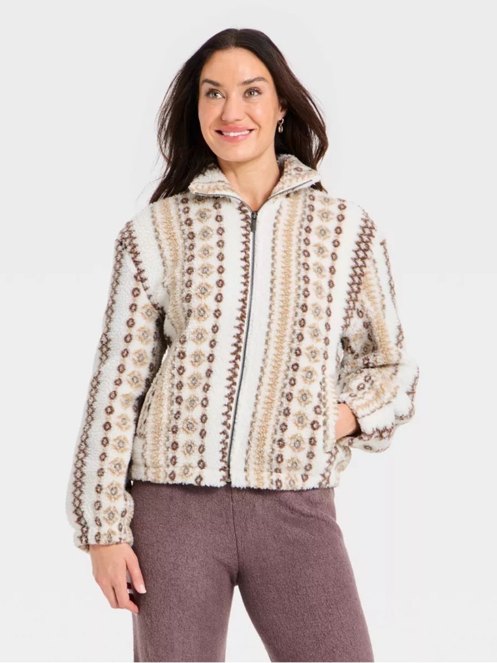 Women's Faux Sherling Coat - Universal Thread Cream M - Picture 3 of 3